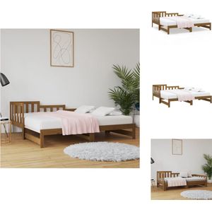 vidaXL Slaapbank Logeerbed - Massief grenenhout - Gelat ontwerp - Eenvoudig gebruik - Uitschuifbaar - Honingbruin - 203.5 x 181 x 68.5 cm - Geschikt voor 90 x 200 cm matrassen - 2 stuks matrassen vereist - Bed