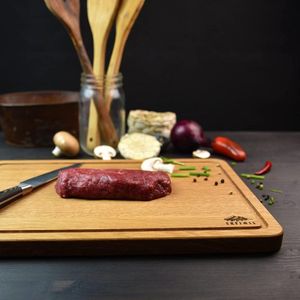 Snijplank, Natuurlijk Teakhout - Uniek Exemplaat, Keuken of Barbecue, Snijden of Serveren van Vlees Kaas Brood 35L x 25B x 2Dikte centimeter