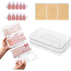 Vouwbare Nageltips Display Opslagdoos met 4 Opslagcompartimenten - Transparante Nageltips Display Box Set voor Press-on Nagels en 30 Stukken Dubbelzijdige Tape