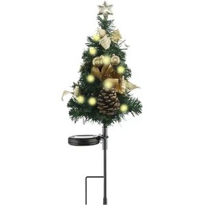 Trend24 - Mini kerstboom - Kerstboom met verlichting - Kerstboom met led - Kunstkerstboom - Kerstversiering - Kunststof - Op zonne energie - Warm wit - 65 cm
