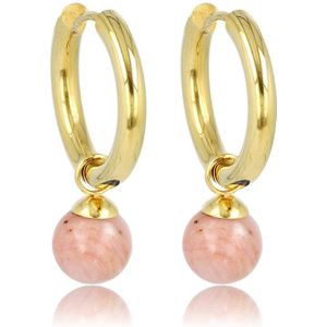 *My Bendel - Gouden oorringen met Rhodonite balletje - Gouden oorringen met Rhodonite balletje - Met luxe cadeauverpakking