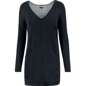 Urban Classics Fine Knit Oversize V-Necker Dames Sweatshirts - zwart - L