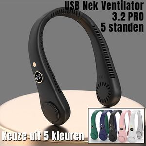 Allernieuwste.nl® USB Nek Ventilator 3.2 PRO met 5 STANDEN en Digitaal Display - Bladloze Nekventilator Hals Ventilator 5000mAh - 21 x 16.5 x 6 cm - ZWART