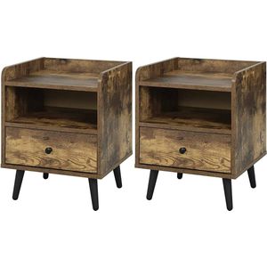 Kamyra® Set van 2 Vintage Nachtkastjes met Lade - Nachtkastje/Bijzettafel - Voor Slaapkamer & Woonkamer - MDF - 40x35x51 cm