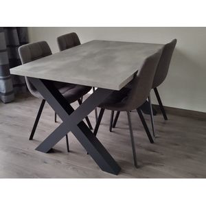 Eettafel Milaan - Kruispoot - X poot - Betonlook / Zwart Onderstel - 90 x 195 cm