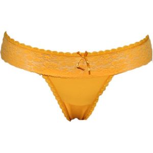 J&C dames string Kant 1605 - Kanten microfiber dames string - XL - Geel
