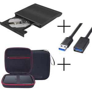 Solidix Externe DVD Speler - 2 in 1 pakket - Met Beschermhoes - Extra Kabel 1,5 Meter - Externe DVD Brander - CD/DVD speler - Voor Laptop en PC - Plug & Play
