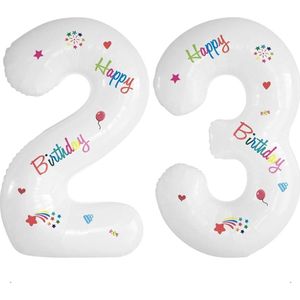 Folie Ballonnen Cijfers 23 Jaar Happy Birthday Verjaardag Versiering Cijferballon Folieballon Cijfer Ballonnen Wit 70 Cm