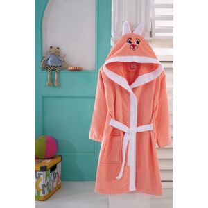 Gekleurde Konijnen Badjas voor Jongens en Meisjes - Kinderbadjas - Gekleurde Badjas - Katoenen Badjas - Oranje en Wit - 7/8 Jaar