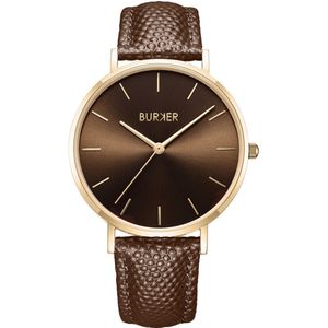 BURKER Ruby Petite Horloge Dames - Rond - Goud Bruin / Bruin - Leren Band - 28 mm