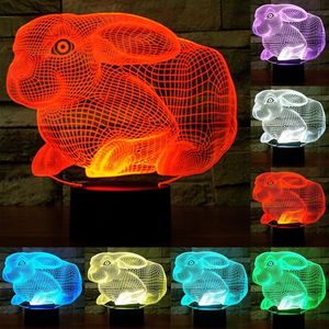 Rabbit Shape 3D Touch Schakelaar Controle LED Licht, 7 Kleuren Verkleuring Creative Visual Stereo Lamp Bureaulamp Nachtlampje