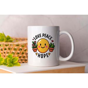 Mok Love Peace Hope - Hippie - Gift - Cadeau - PeaceAndLove - FreeSpirit - BohemianLife - VredeEnLiefde - VrijeGeest - BohemianLeven