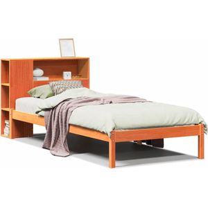 vidaXL - Bed - met - boekenkast - zonder - matras - grenenhout - wasbruin - 75x190 - cm