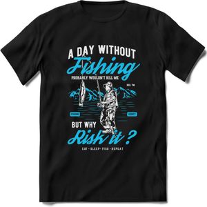 A Day Without Fishing - Vissen T-Shirt | Blauw | Grappig Verjaardag Vis Hobby Cadeau Shirt | Dames - Heren - Unisex | Tshirt Hengelsport Kleding Kado - Zwart - 3XL