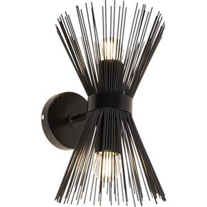 QAZQA broom - Art Deco Wandlamp voor binnen - 2 lichts - D 23 cm - Zwart - Woonkamer | Slaapkamer | Keuken