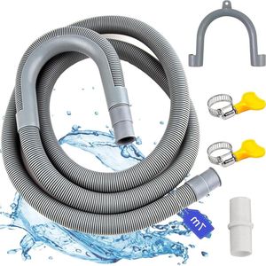 Allecto plus - Universele wasmachineslang 7 meter met afvoerslangverlenging voor wasmachines en vaatwassers, inclusief haak en slangklem