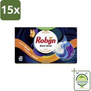 15 x Robijn - 3-in-1 Black Velvet - Wascapsules - 40 Wasbeurten - Grootverpakking - Wascapsules - Zwarte Was - Wasmiddel - Wasverzorging - Wasparfum