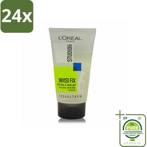 L'Oréal Studio Line Invisi Fix 24H Clear & Clean Gel Strong 150 ml - Voordeelverpakking - 24 stuks - Haar gel - Haar fixatie