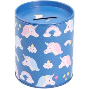 Eenhoorn spaarpot met deksel en diermotief - Blauw, ideaal als pennendoos voor kinderen