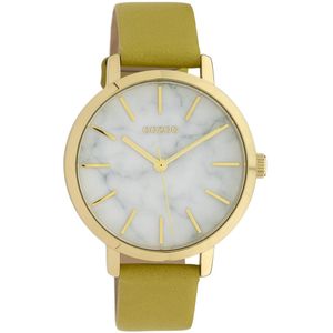 OOZOO Timepieces - Goudkleurige horloge met mosterd gele leren band - C10113
