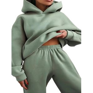 Nivard Joggingpak Dames - Huispak - Trainingspak - Volwassenen - Capuchon - Jogging Pak - Joggingbroeken - Broek - Hoodie - Groen - Maat S