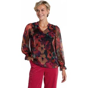 T-shirt van geplooid mesh met bloemenprint