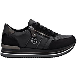 Sneakers - Zwart/Grijs - Ritssluiting/Vetersluiting - Plateau Hak