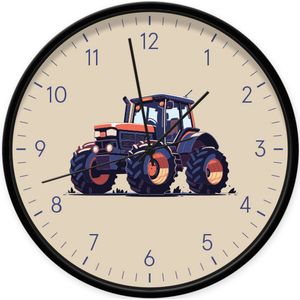 Klok Tractor 30 cm | Dutch Sprinkles - kinderklok met trekker en cijfers - beige donker blauw - zwart frame zwarte wijzers - geluidloze wandklok