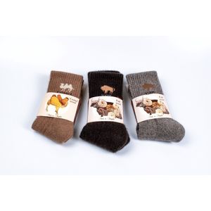 Mongolian Made - Wollen sokken - 100% Jak wol - 100% kameel wol - BUNDEL 3-PAAR - Maat 40-42 - Grijs/Bruin - Sokken heren/dames - Hypoallergeen