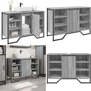 vidaXL Wastafelkast 91x35x60 cm bewerkt hout grijs sonoma eikenkleurig - Badkamer Wastafelkast - Badkamer Wastafelkasten - Wastafelkast - Badkamer Wastafel Kast