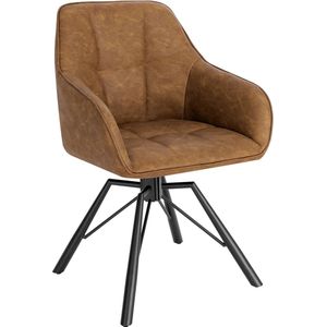 Néos® Eetkamerstoel - Keukenstoel/Draaistoel - Met Armleuningen - Lichtbruin Leer - 58.5x54.5x82.5cm