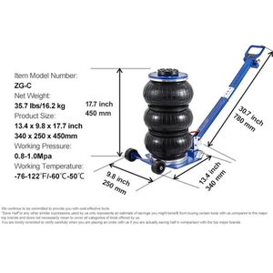 Pneumatische Krik - Blauw - 3 Ton - Verstelbare Triple Bag Air Jack met Wielen en Inklapbare Stang