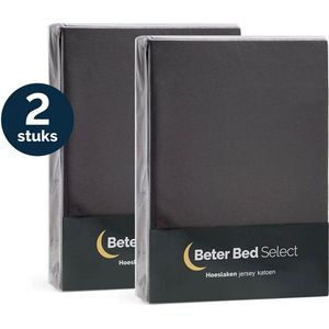 Beter Bed Select Jersey Hoeslaken - 70/80/90 x 200/210/220 cm - 2 Stuks - 100% Katoen - Matrasbeschermer - Matrashoes - Antraciet