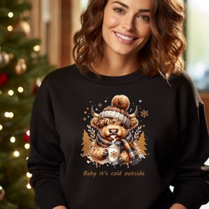 Kersttrui- Maat M- kleur zwart- Cold outside cow. foute kersttrui- kerstsweater- kerstborrel.