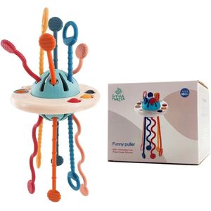 Little Turtle - Funny Puller - UFO - trekspeelgoed - Baby - Peuter - Montessori - Reisspeelgoed - Bijtring - Sensorisch speelgoed