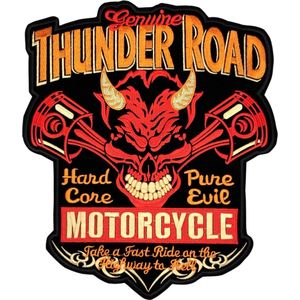 Thunder Road Motorcycle Hard Core Pure Evil Tekst XXL Strijk Embleem Patch 26 cm / 31 cm / Rood Oranje Zwart