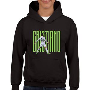 Cristiano - Kinder hoodie - Zwart text groen - Maat 134/140 - Hoodie - leeftijd 9 tot 10 jaar - rugnummer7 - hoodie Cadeau - Voetbal - Zwarte Hoodie