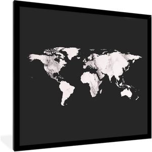 Fotolijst incl. Poster Zwart Wit- Wereldkaart - Zwart Wit - Marmer - 40x40 cm - Posterlijst
