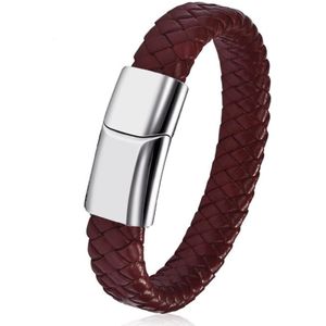 Victorious Handgevlochten Leren Armband Heren – Rood Bruin Leer – Rood/Bruin/Zilver – 22cm