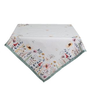 Clayre & Eef Tafelkleed 100x100 cm Wit Groen Katoen Vierkant Bloemen Tafellaken