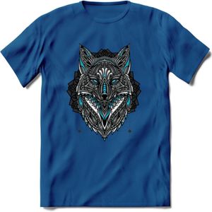 Vos - Dieren Mandala T-Shirt | Lichtblauw | Grappig Verjaardag Zentangle Dierenkop Cadeau Shirt | Dames - Heren - Unisex | Wildlife Tshirt Kleding Kado | - Donker Blauw - M