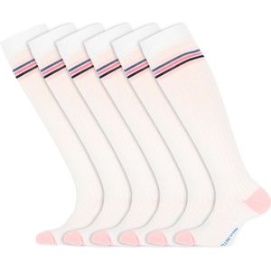 Kniekousen | Sokken voor meisjes | Merk: Yellow Moon | Kleur: Wit / Roze | Maat: 19 t/m 34 | 6 Paar