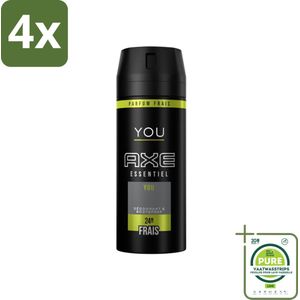 Axe - Deodorant Bodyspray - 24hrs Fresh - You Essentiel - 150 ml - Voordeelverpakking - 4 stuks - Deodorant - Bodyspray