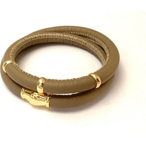 Jolla - dames wikkelarmband - zilver - goudkleurig - leer - magneetsluiting - bedels - Basic Gold - Taupe