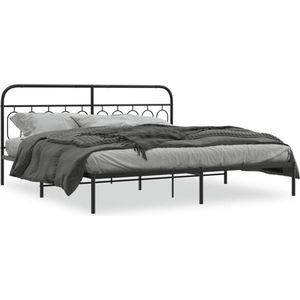 vidaXL - Bedframe - met - hoofdbord - metaal - zwart - 200x200 - cm