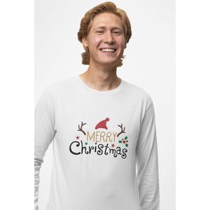 Heren T-shirt / Kerstkleding / Christmas Familie bijpassende glitter outfits | Wit | Maat S