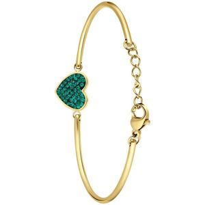 Lucardi Dames Stalen goldplated armband hart met kristal emerald - Armband - Staal - Goudkleurig - 20 cm