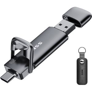 SSK - USB Stick - 2 TB - USB C en USB A 3.0/3.2 Gen 1 - 4400 mbps Download & Leessnelheid