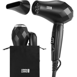 LEBENLANG - Reisfohn - Reisfohn Inklapbaar - Reishaardroger - Mini haardroger - Opvouwbaar Klein – Dubbele Spanning & Inclusief Reistas met Stylingmondstuk - Stille en Krachtige Haardroger - Mini Föhn voor Dames en Heren