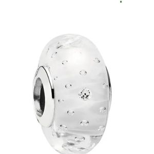 Zilveren Bedel Glazen Kraal | Basic Wit | Sterling zilver 925 | Bedelarmband | Sieraden | Moederdag Cadeau | Geschikt voor de 3 Millimeter - Standaard Armband | Romystones